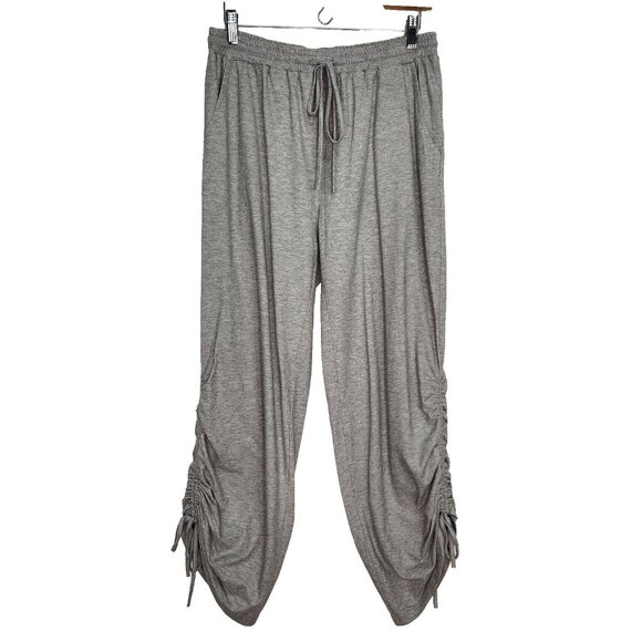 Three Bird Nest Cinched Leg Pants L Gray Pull On Knit Cozy Comfort Loungewear - Picture 1 of 9